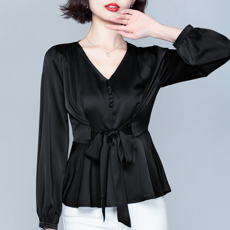 Fashion Women's Fall Plus Size Long Sleeve Tied Shirt Top