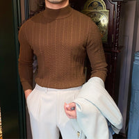 Thumbnail for Jacquard Long Sleeve Half Turtleneck Slim Sweater