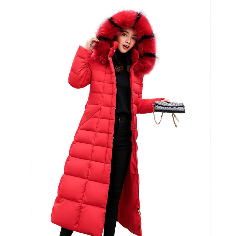 Large fur collar belt winter loose and thick down padded jacket