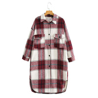 Thumbnail for Lapel Button-Breasted Plaid Trench Coat