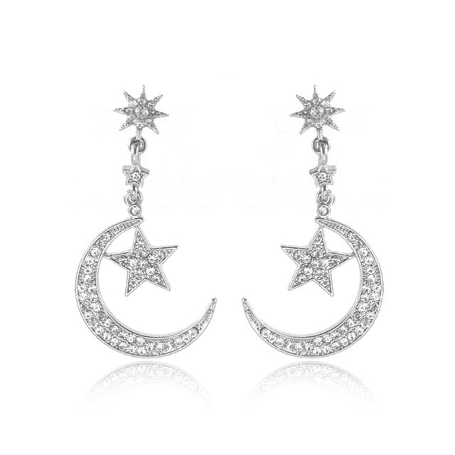 Star and Moon Drop Earrings