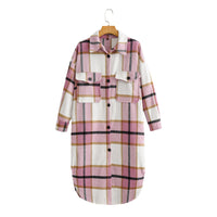 Thumbnail for Lapel Button-Breasted Plaid Trench Coat