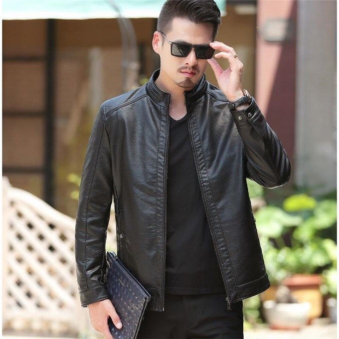 Men's Leather Jackets For Brand Men's Oblique Zipper Winter Down Biker Jacket.