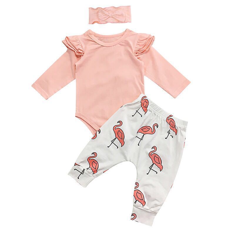 Cute Baby Girl Clothes - Toddler Kids Tops Flamingo Print Pants Leggings 3-Piece