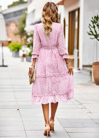 Thumbnail for Temperament Elegant V-neck 34 Sleeve Tie-shoulder Floral Dress