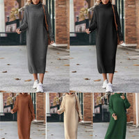 Thumbnail for Long Sweater Dress Loose Over Knee Turtleneck Knitting Dress Female Base Dress