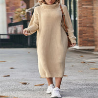 Thumbnail for Long Sweater Dress Loose Over Knee Turtleneck Knitting Dress Female Base Dress