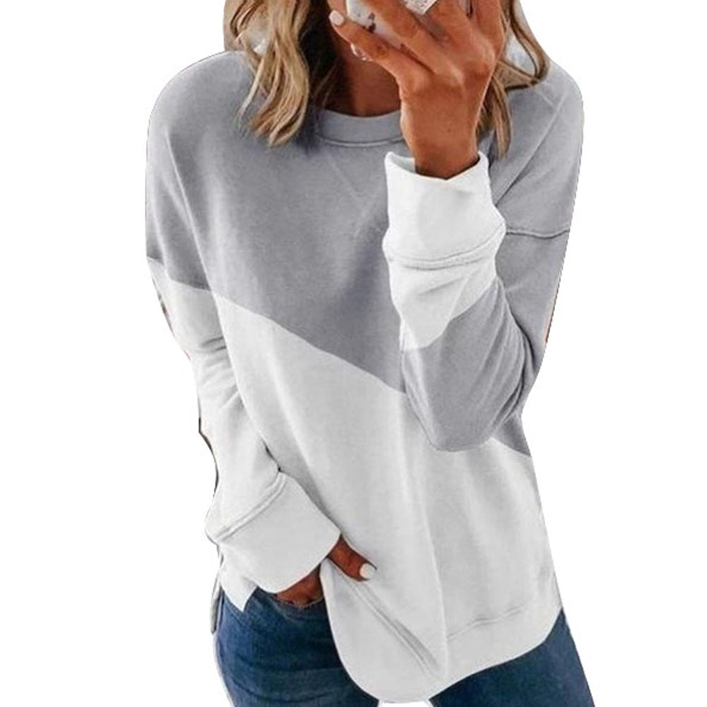 Round Neck Long Sleeve Sweater Color Matching Tops Sport Clothes