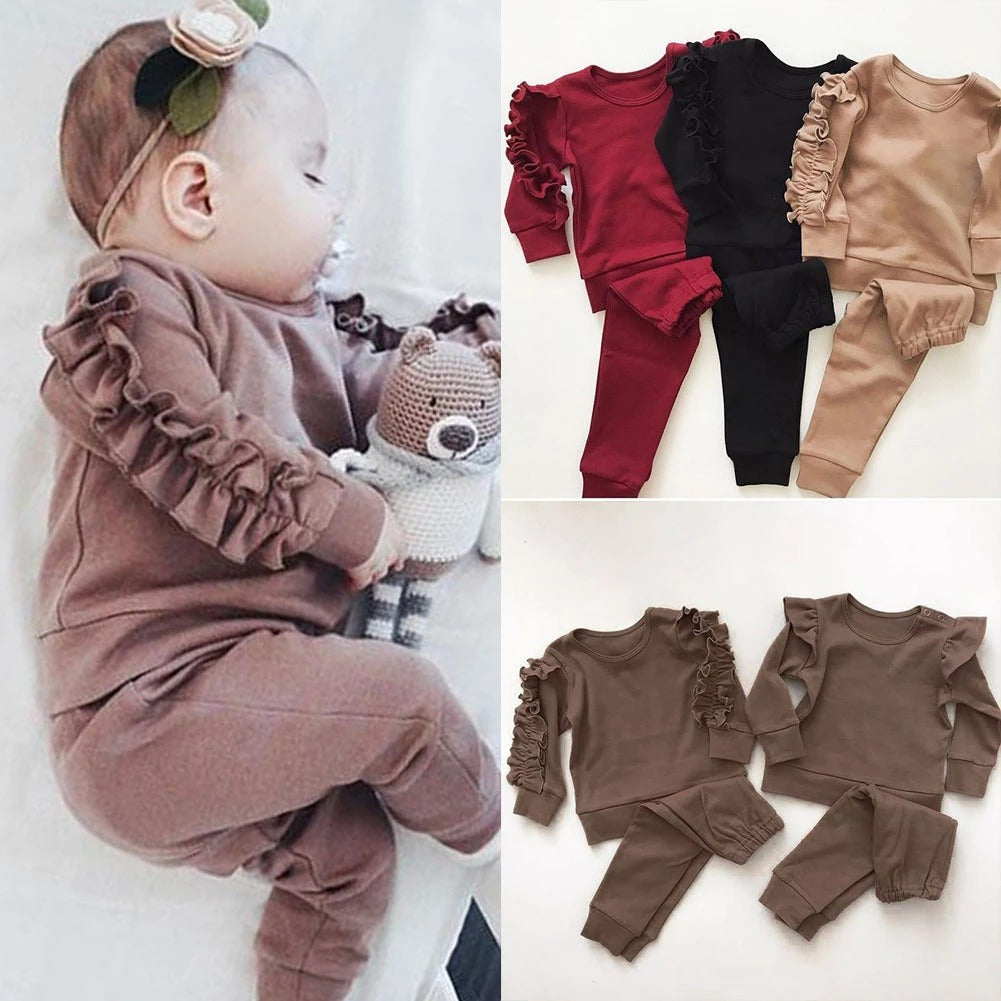 Newborn Baby Boys Girls Ruffles Jumper- Outfits Clothes Set Fall Clothes