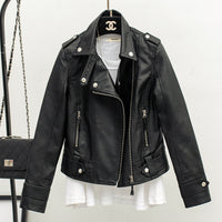 Thumbnail for Women's Slim-fit Lapel Leather Coat