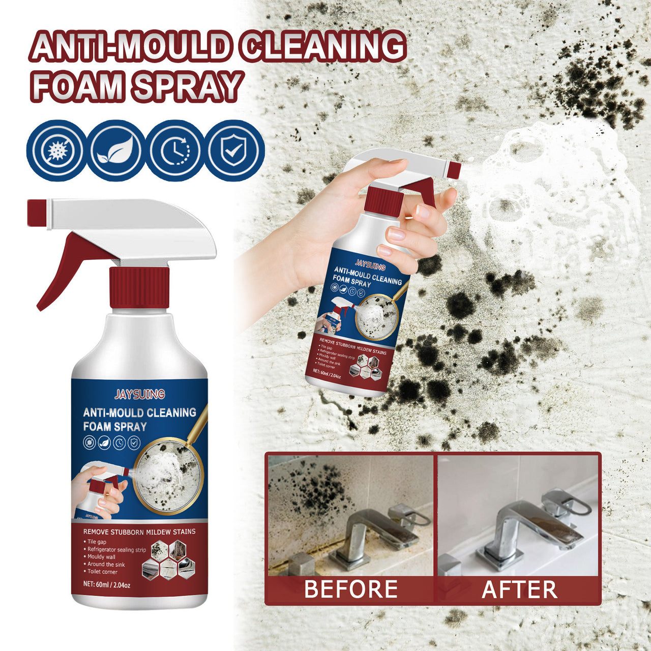 Foam Cleaning Mildew - Removal Spray Multifunctional