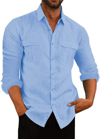 Thumbnail for European And American Men's Shirt Double Pocket Cotton Linen