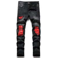 Thumbnail for Men Biker Jeans Paisley Print Patch Casual Pants