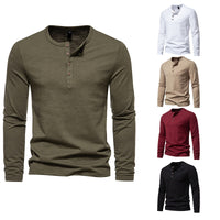 Thumbnail for Winter New Long Sleeve T-shirt Men's Bamboo Cotton Solid Color Four Button Henry Collar Long Sleeve T-shirt Men
