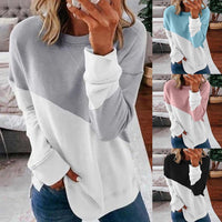 Thumbnail for Round Neck Long Sleeve Sweater Color Matching Tops Sport Clothes