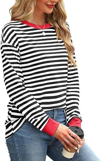 Women's Striped Pattern Tunic Round Neck Long-sleeved Sweater