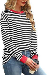 Thumbnail for Women's Striped Pattern Tunic Round Neck Long-sleeved Sweater