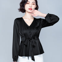 Thumbnail for Fashion Women's Fall Plus Size Long Sleeve Tied Shirt Top