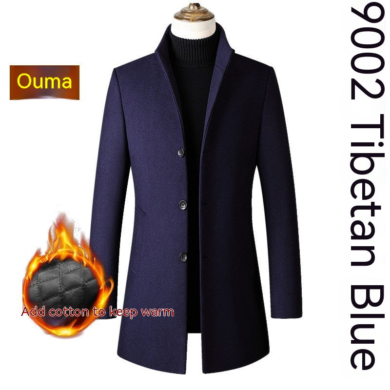 Single-breasted Stand Collar Wool Woolen Men's Coat