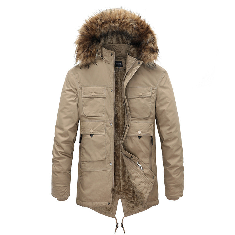 Winter Coat Men's Cashmere Long Cotton-padded Jacket