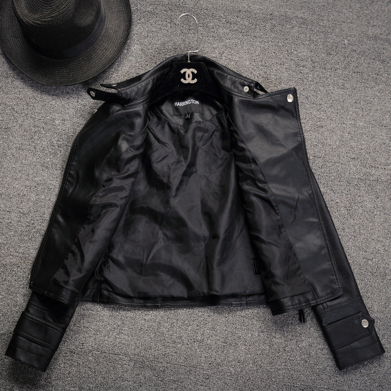 Women's Slim-fit Lapel Leather Coat