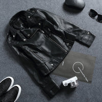 Thumbnail for Women's Slim-fit Lapel Leather Coat