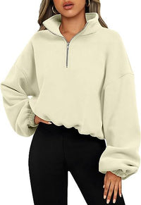 Thumbnail for Loose Sport Pullover Hoodie Women - Winter Solid Color Zipper Stand Collar Sweatshirt