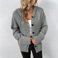 Thumbnail for Solid Color Hooded Single-breasted Sweater Women's Cardigan Coat
