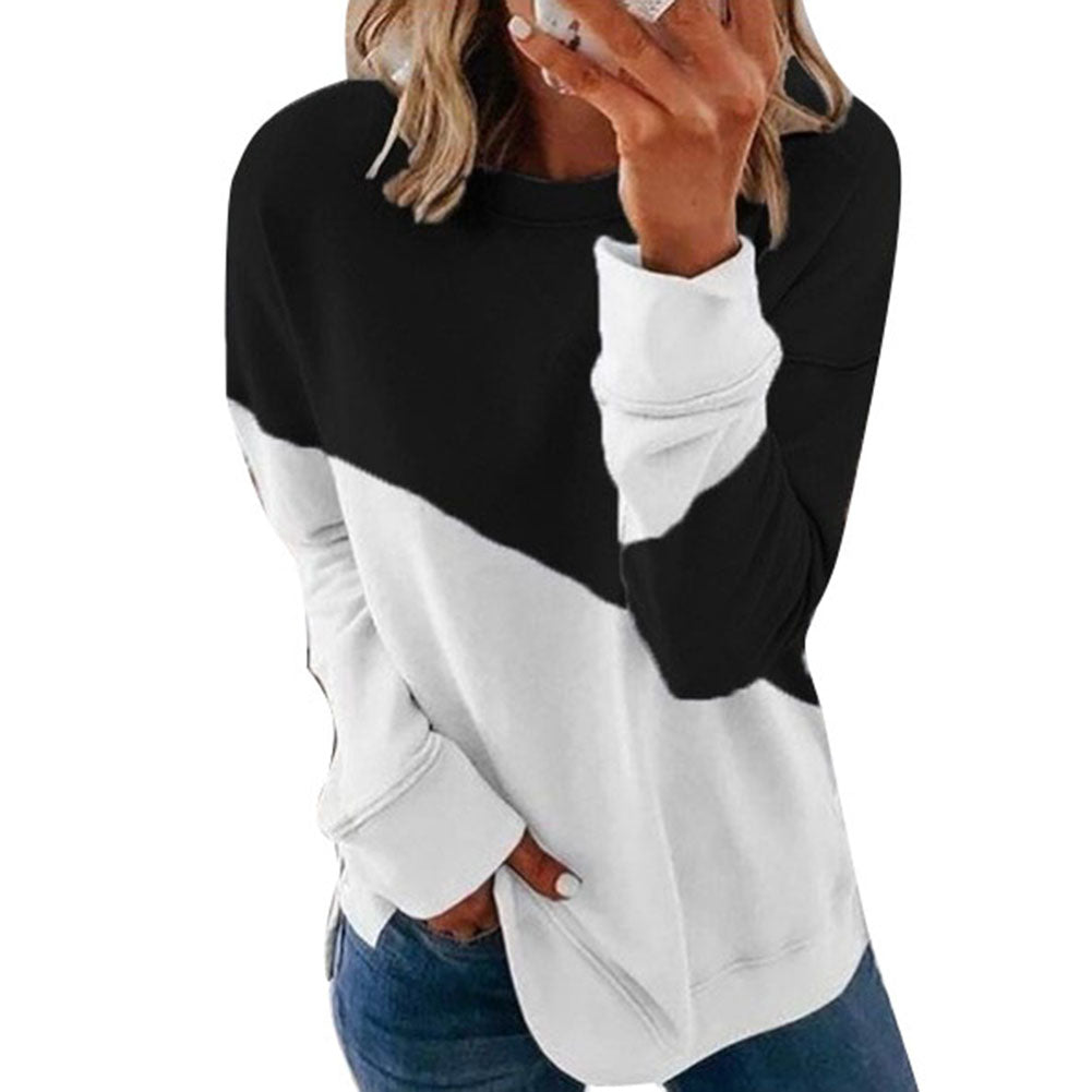 Round Neck Long Sleeve Sweater Color Matching Tops Sport Clothes