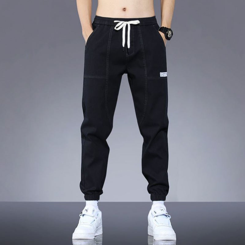 Spring And Autumn New Jeans Men's - Stitching Ankle Banded Pants