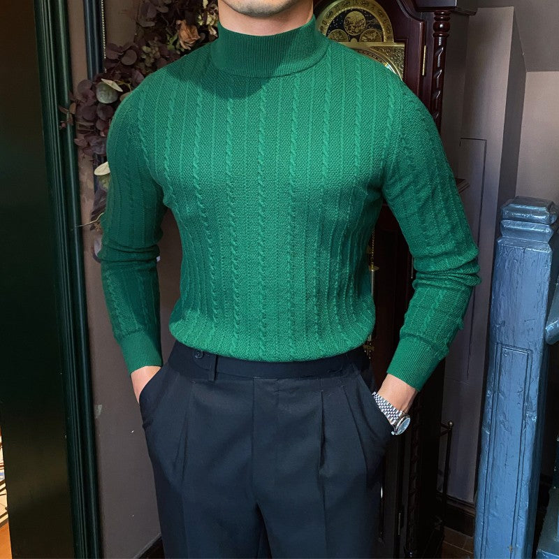 Jacquard Long Sleeve Half Turtleneck Slim Sweater