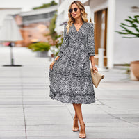 Thumbnail for Temperament Elegant V-neck 34 Sleeve Tie-shoulder Floral Dress