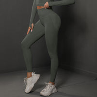 Thumbnail for High Waist Seamless Yoga Pants Women's Solid Color Full Length Leggings Fitness Hip Up Running Sport Gym Legging Outfits