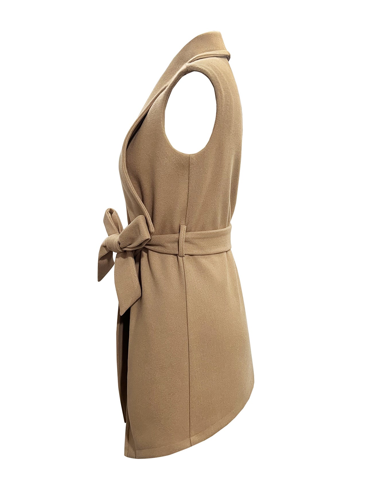Solid Color Sleeveless Wool Coat