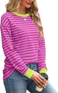 Thumbnail for Women's Striped Pattern Tunic Round Neck Long-sleeved Sweater