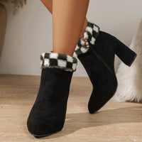 Thumbnail for New Plaid Print Plush Ankle Boots