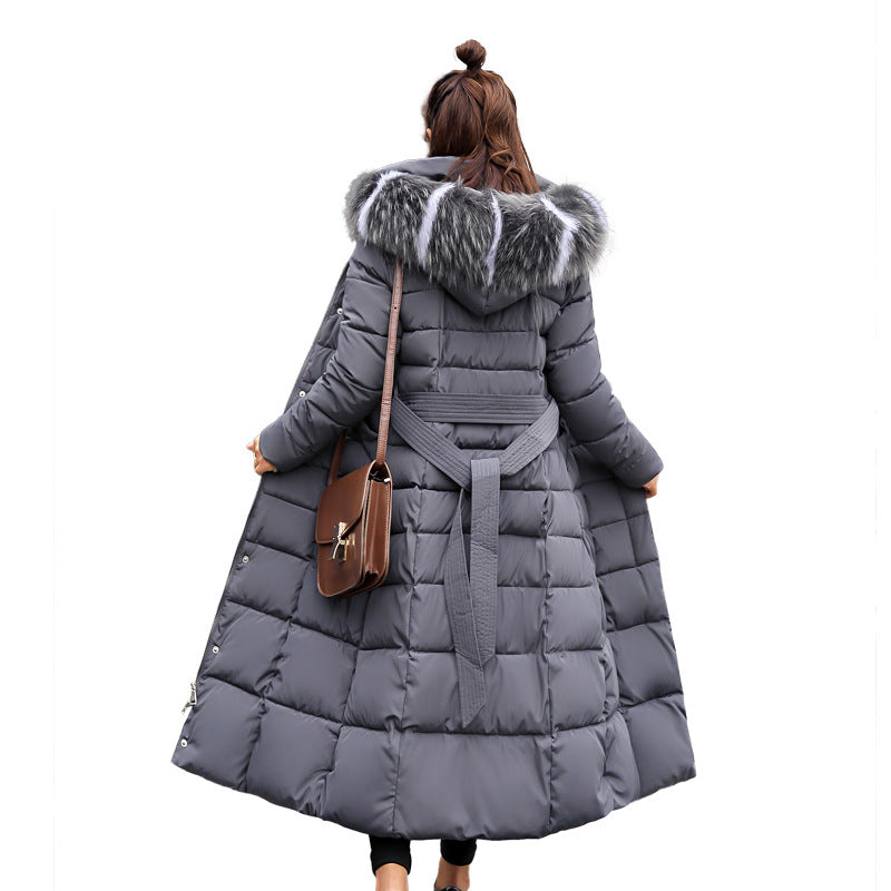 Large fur collar belt winter loose and thick down padded jacket