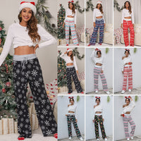 Thumbnail for Christmas Print Pants Women Fashion Casual Drawstring Trousers With Christmas Snowflake Tree Elk Print