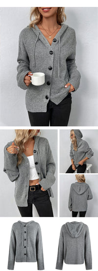 Thumbnail for Solid Color Hooded Single-breasted Sweater Women's Cardigan Coat