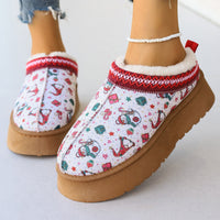 Thumbnail for Women's Cartoon Christmas Print Ankle Boots Casual Slip On Plush Lined Home Shoes Comfortable Winter Short Boots