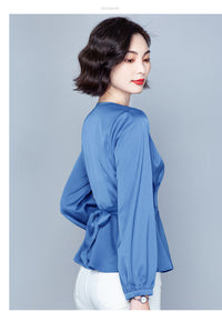 Thumbnail for Fashion Women's Fall Plus Size Long Sleeve Tied Shirt Top