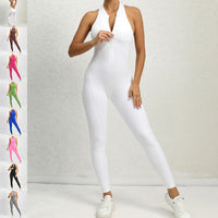 Thumbnail for Zippered Yoga Fitness Jumpsuit Sleeveless Tummy Control Stretch Shapewear Butt Lifting Sportswear Women Fashopn Outfits Clothing