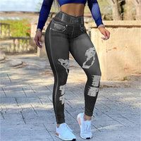 Thumbnail for Ladies High Waist High Stretch Faux Denim Leggings