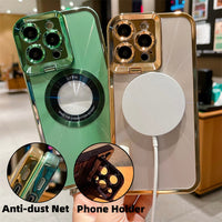 Thumbnail for Electroplated Phone Case Luxury Plating CD Pattern Magsafe Bracket Case For IPhone 12 13 14 Pro Max Invisible Camera Stand Holder Lens Holder Magnetic Suction
