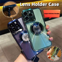 Thumbnail for Electroplated Phone Case Luxury Plating CD Pattern Magsafe Bracket Case For IPhone 12 13 14 Pro Max Invisible Camera Stand Holder Lens Holder Magnetic Suction