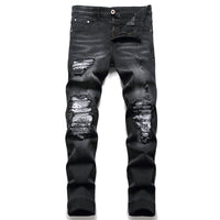Thumbnail for Men Biker Jeans Paisley Print Patch Casual Pants