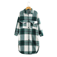 Thumbnail for Lapel Button-Breasted Plaid Trench Coat