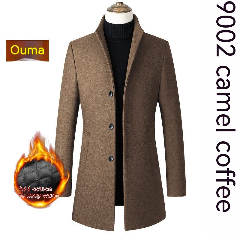 Single-breasted Stand Collar Wool Woolen Men's Coat