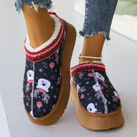 Thumbnail for Women's Cartoon Christmas Print Ankle Boots Casual Slip On Plush Lined Home Shoes Comfortable Winter Short Boots