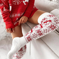 Thumbnail for Winter Christmas Warm Knitted Women Stocking Beautiful Elk Snowflake Jacquard Over-the-knee Casual Long Socks For Ladies Gifts Free Size
